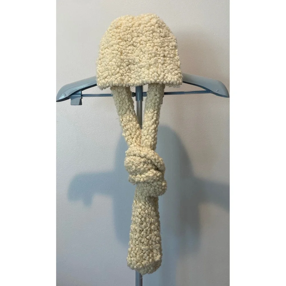 Y2K Super Soft Off White Popcorn Dot Beanie Scarf Set Winter Comfy Cozy Timeless